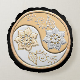 Guld & Silver Yin Yang Rund Kudde