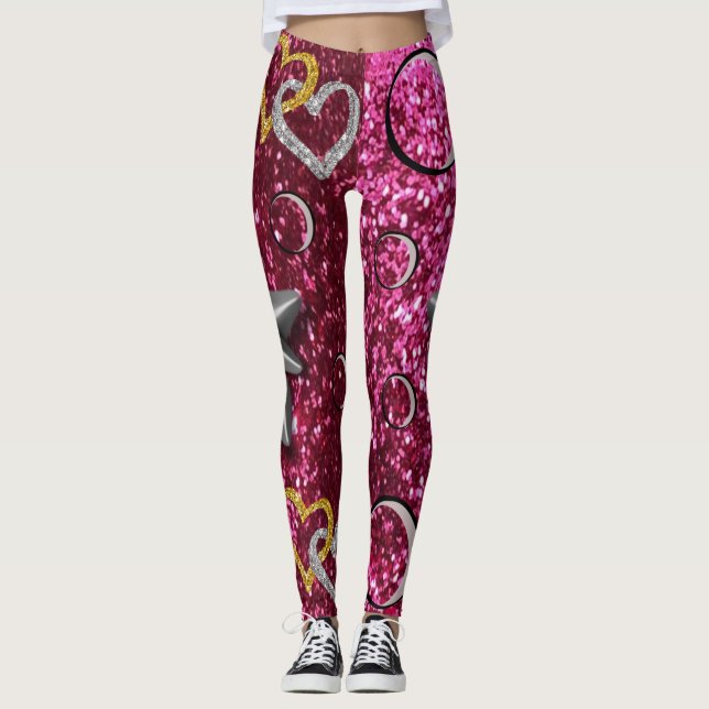 guld silvera tajts leggings lång rosa (Framsida)