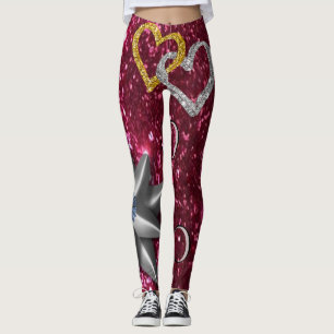 guld silvera tajts leggings lång rosa