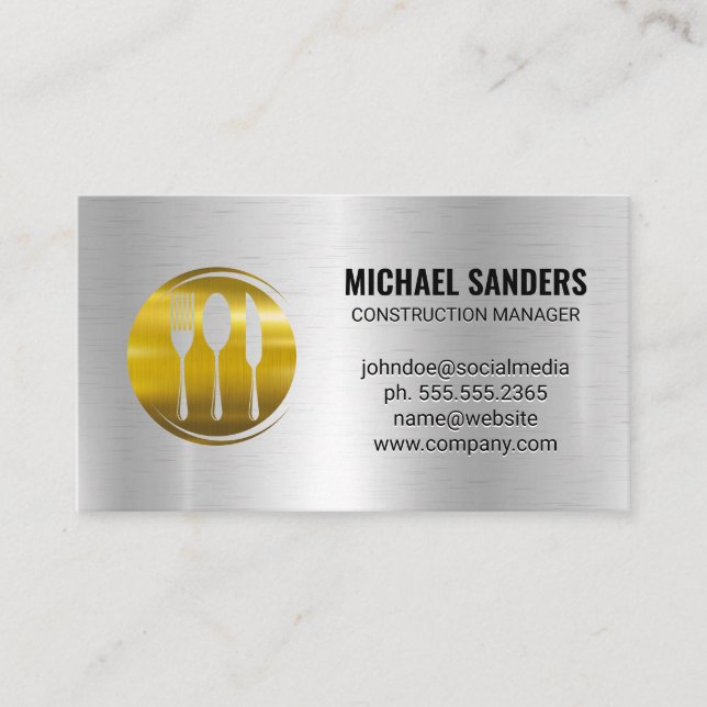 Guld Silverware Logotyp | Metallisk bakgrund Visitkort (Framsida)