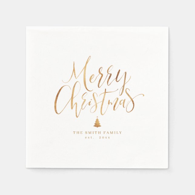 Guld Simple Calligraphy God jul Pappersservett (Framsidan)