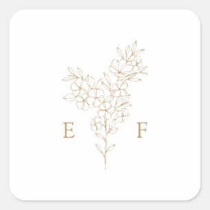 Guld Simple Cherry Blommar Wandeene Monogram Bröll Fyrkantigt Klistermärke