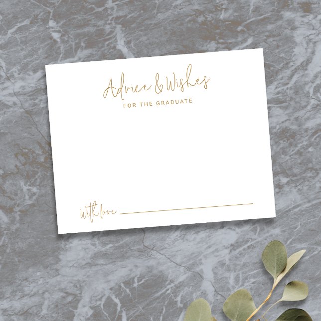 Guld Simple Modern Script Student Adress & önskemå Anteckningskort (Gold Simple Modern Script Graduate advice & wishes Note Card)
