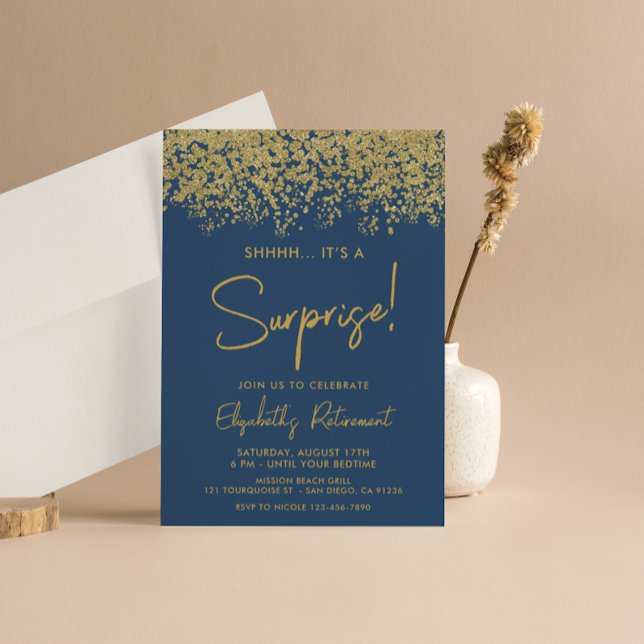 Guld Simple Modern Surprise Pension Party Inbjudningar (Skapare uppladdad)