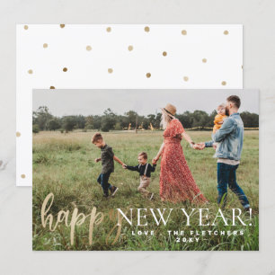 Guld Simple Script Gott nytt år Helgdag Card Julkort