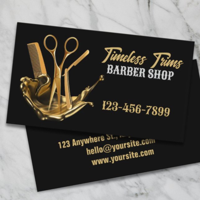 Guld Sissors Barbershop Hairdresser Barber Shop Visitkort (Gold Scissors Barbershop Hairdresser Barber Shop Business Card)