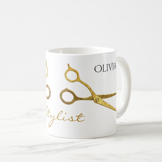Guld Sissors Hair Stylist och Namn Kaffemugg (Framsida höger)