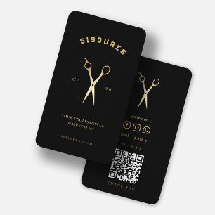 Guld Sissors Hairstylist Minimalist Qr Code Busin Visitkort