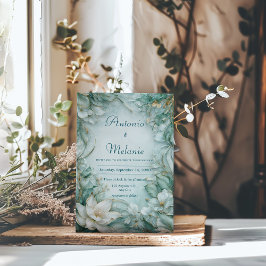 Guld Självblommande Grön Vit Blommig Vinterbröllop Inbjudningar