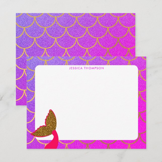 Guld Självskattande Fjäll Rosa Lila Glitter Barn Anteckningskort (Fram/baksida)