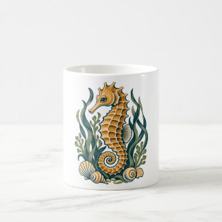Guld Sjöhäst med Sjögräs och Snigelskal Kaffemugg