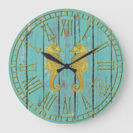 Guld-sjöhästar ditt väftade trä i Färg Stor Klocka