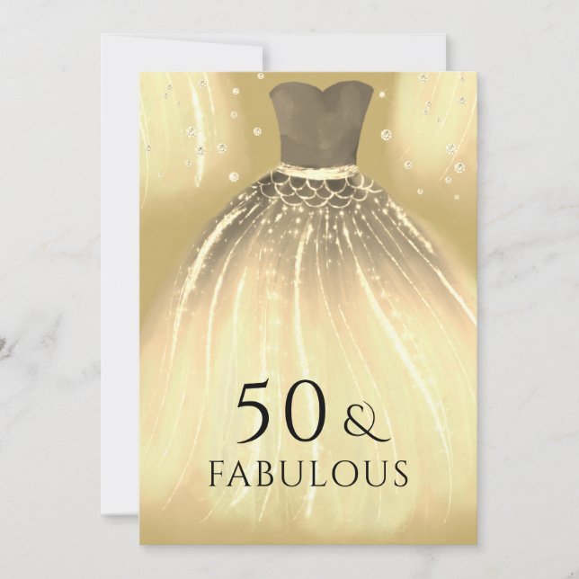 Guld Sjöjungfru Dress 50 & Fabulous 50:e födelseda Inbjudningar (Framsida)