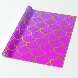 Guld Sjöjungfru Scale Rosa Lila Glitter Presentpapper