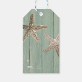 Guld Sjöstjärna & Trä Elegant Strand Anpassad Favo Presentetikett