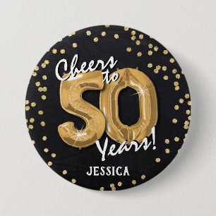 Guld Skål för 50 år 50-årsdag Knapp