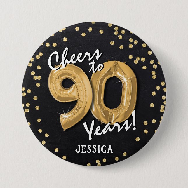 Guld Skål för 90 år 90-årsdag Knapp (Framsida)