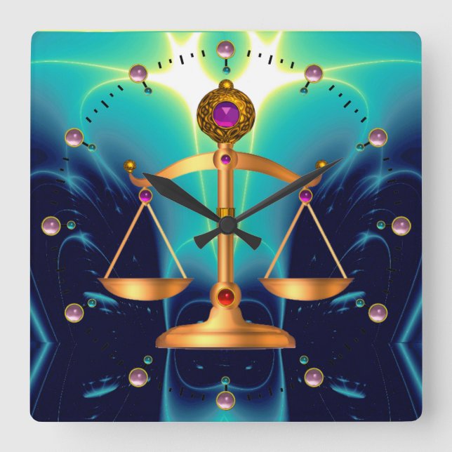 GULD-SKALOR MED GEM-STONER, Juridisk symbol Fyrkantig Klocka (Framsida)