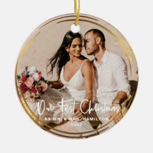Guld skapade vår första jul, mr & Mrs Photo Julgransprydnad Keramik