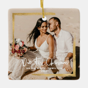 Guld skapade vår första jul, mr & Mrs Photo Julgransprydnad Keramik