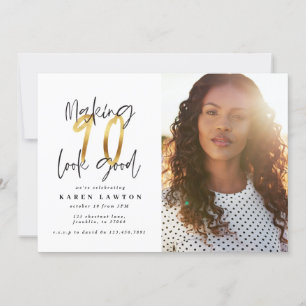 Guld skapar 90-brans fotofödelsedagsinbjudan