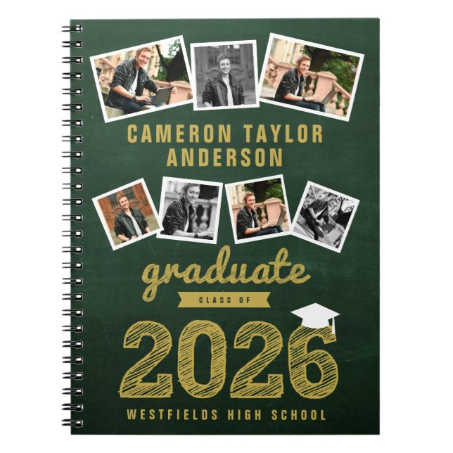 Guld Sketch 2026 Årskurs 7 Fotokollage Examen Anteckningsbok (Framsidan)