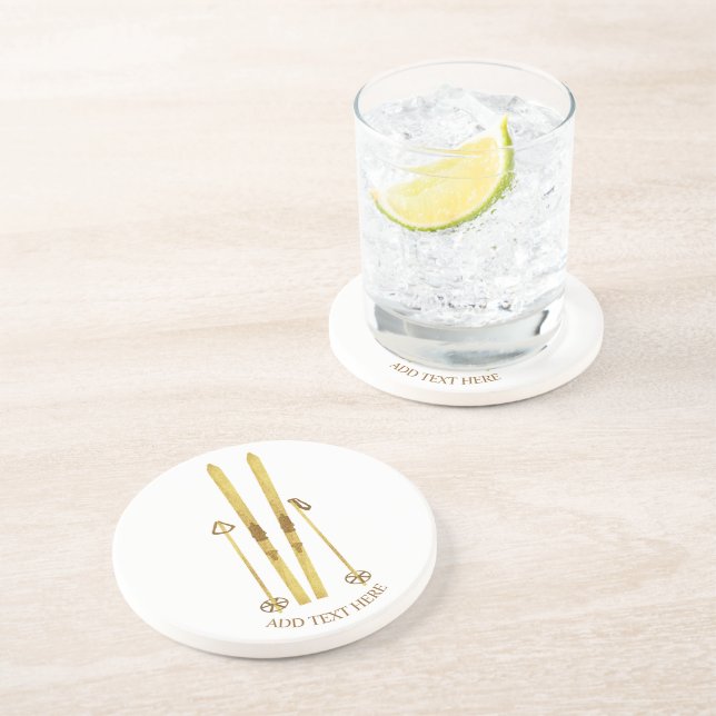 Guld Skis Poles | Vintage Ski Illustration Underlägg (Sidan)