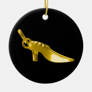 Guld sko julgransprydnad keramik