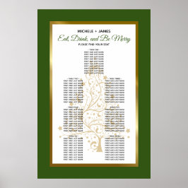 Guld Skog Grön Vinter Bröllop Placeringsplan Poster