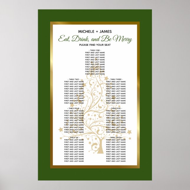 Guld Skog Grön Vinter Bröllop Placeringsplan Poster (Framsidan)