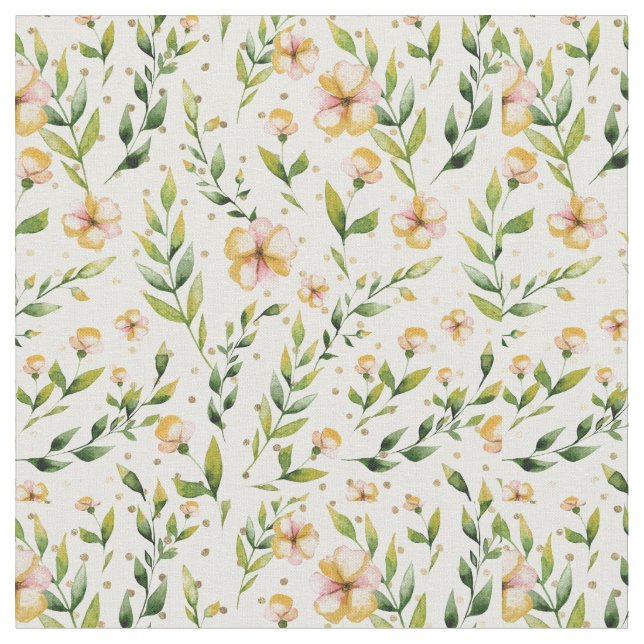 Guld-skogsenap för grönt av , gult blommigt polka  tyg (Närbild)