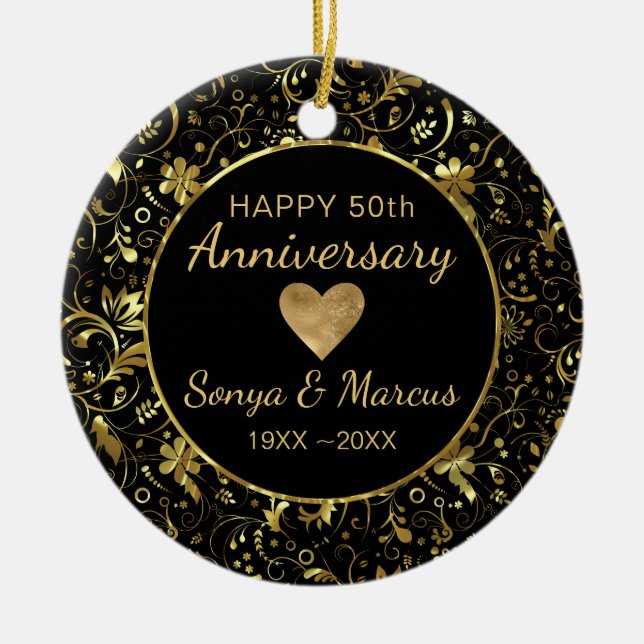 Guld-skorpa och hjärta julgransprydnad keramik (Framsidan)