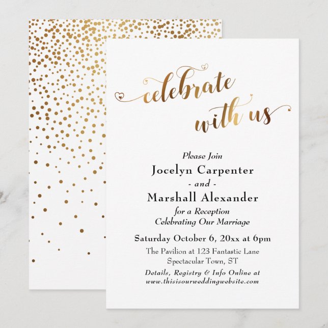 Guld-skript firar med USA-konfetti bakåt Inbjudningar (Fram/baksida)