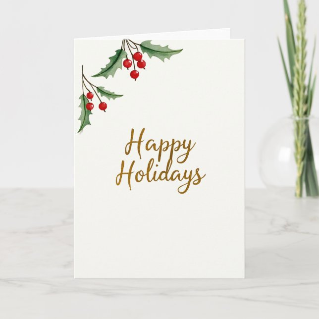 Guld-skript, Glad helg Holly Card för elegant Kort (Framsida)