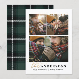 Guld-skript grönt med flera foto-thanksgivingar julkort
