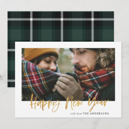 Guld-skript grönt tartan, nyare foto julkort