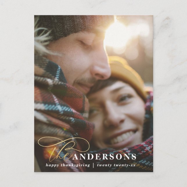 Guld-skript, röd platta thanksgiving 1 fotohelgda helg vykort (Framsida)