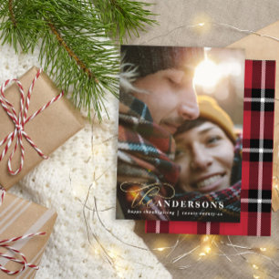 Guld-skript, röd thanksgiving 1-foto julkort