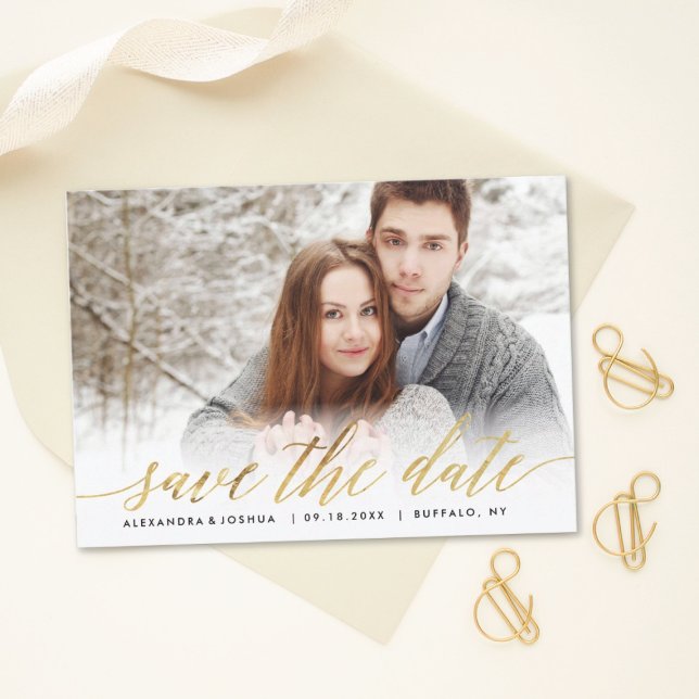 Guld-skriptfotot Spara datum i Faux-fö Spara Datumet (Skapare uppladdad)