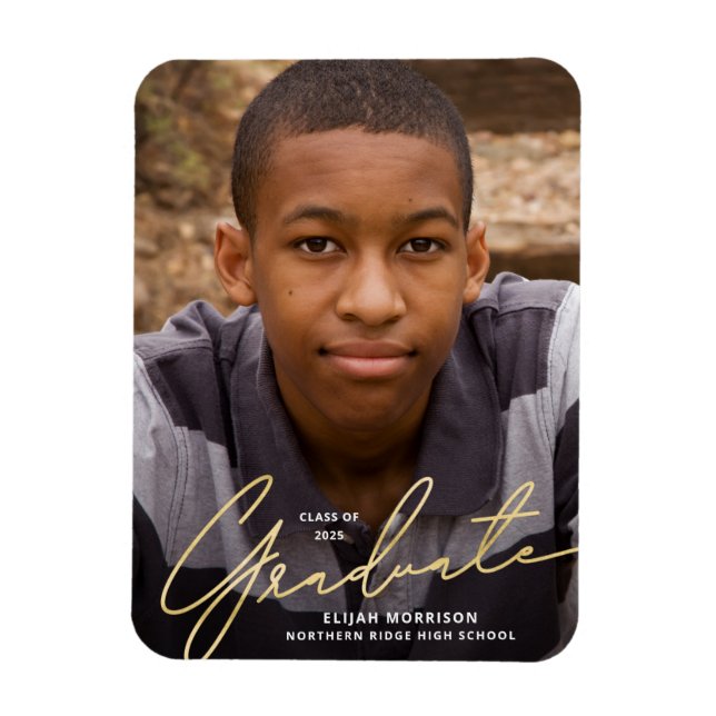 Guld Skriptöverlägg med fotomeddelande för Student Magnet (Vertikal)