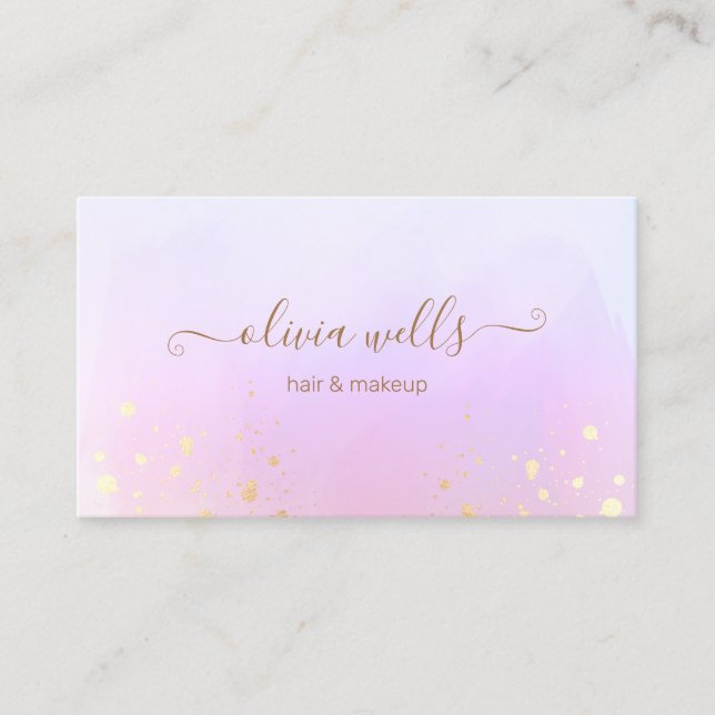Guld Skriptskript Rosa Abstrakt Vattenfärg Buss Visitkort (Framsida)