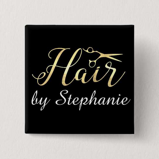 Guld- skriva salongen för saxHairstylisthår Knapp (Framsida)