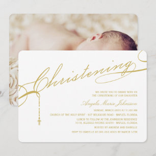 Guld skrivad religiösa för Christeningkorfoto Inbjudningar