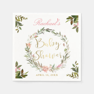 Guld skrivar den blom- kranbaby shower för gröns pappersservett