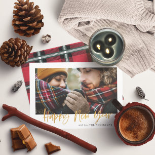 Guld-skrivet röd tartan, modern jul nytt år julkort
