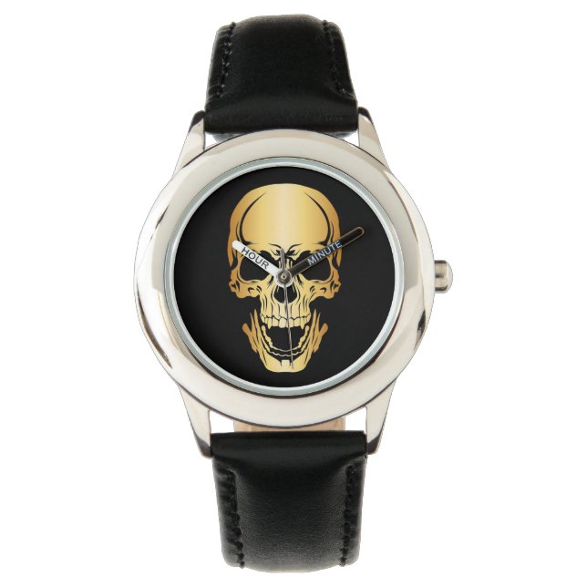 Guld Skull Barn Wrist Watch Armbandsur (Framsida)
