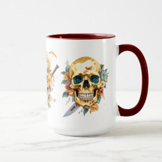Guld Skull på vitt mugg