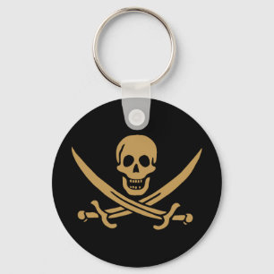 Guld Skull & Swords Pirat flagga i Calico Jack Nyckelring