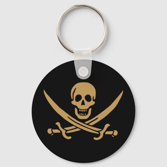 Guld Skull & Swords Pirat flagga i Calico Jack Nyckelring (Framsida)