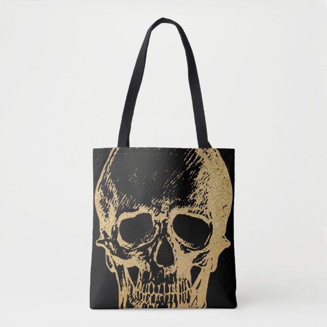 Guld Skull | Tote | Svart Tygkasse (Framsida)